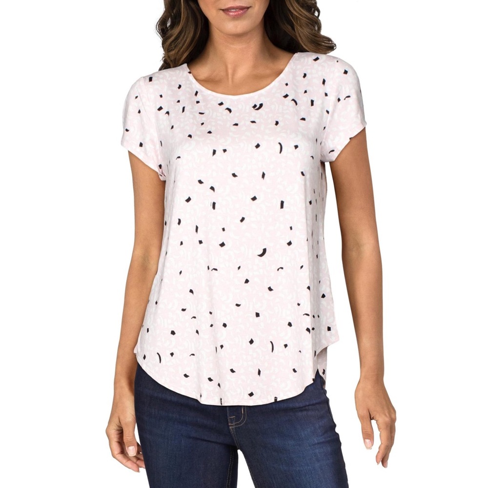 Alfani Womens Stretch Geometric T-Shirt Pink M